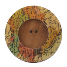 Load image into Gallery viewer, Cartography-Themed Laminated Wood 4-Inch Round Photo Frame - Delightful Cartography | NOVICA

