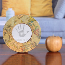 Load image into Gallery viewer, World Atlas-Themed Laminated Wood 4-Inch Round Photo Frame - Enchanting Cartography | NOVICA
