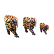 Load image into Gallery viewer, 3 Elephant-Shaped Jali Hand-Carved Painted Wood Sculptures - The Regal Parade | NOVICA
