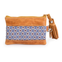 Load image into Gallery viewer, Floral-Patterned Leather-Accented Blue Cotton Coin Purse - Blue of Blooms | NOVICA
