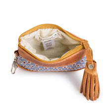 Load image into Gallery viewer, Floral-Patterned Leather-Accented Blue Cotton Coin Purse - Blue of Blooms | NOVICA
