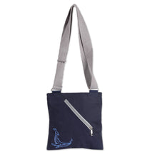 Load image into Gallery viewer, Blue Whale-Themed Cotton Sling Bag with Adjustable Strap - Blue Whale | NOVICA
