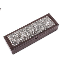 Load image into Gallery viewer, Elephant-Themed Rubberwood and Embossed Aluminum Jewelry Box - Elephant Reign | NOVICA
