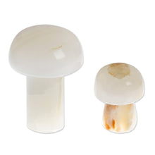 Load image into Gallery viewer, 2 Mushroom-Shaped White Onyx Home Accents Handmade in Mexico - Marvelous Mushrooms | NOVICA
