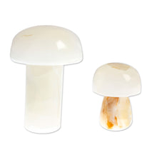 Load image into Gallery viewer, 2 Mushroom-Shaped White Onyx Home Accents Handmade in Mexico - Marvelous Mushrooms | NOVICA
