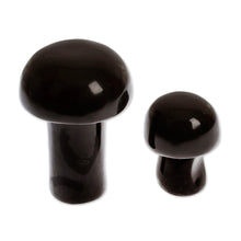 Load image into Gallery viewer, 2 Black Mushroom-Themed Hand-Carved Marble Home Accents - Midnight Mushrooms | NOVICA
