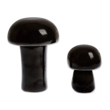 Load image into Gallery viewer, 2 Black Mushroom-Themed Hand-Carved Marble Home Accents - Midnight Mushrooms | NOVICA
