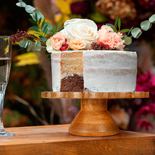 Load image into Gallery viewer, Spring-Inspired Hand-Carved Mango Wood Cake Stand from India - Bouquet of Sweets | NOVICA
