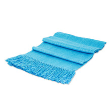 Load image into Gallery viewer, Light Blue Fringed Rayon Scarf Hand-Loomed in Guatemala - Lagoon Reflections | NOVICA
