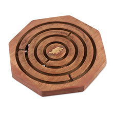 Load image into Gallery viewer, Elephant-Themed Mango Wood and Brass Maze Game from India - The Elephant Goal | NOVICA
