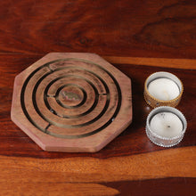Load image into Gallery viewer, Elephant-Themed Mango Wood and Brass Maze Game from India - The Elephant Goal | NOVICA
