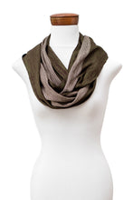 Load image into Gallery viewer, Striped Handwoven Green Brown and Beige Rayon Infinity Scarf - Endless Elegance | NOVICA

