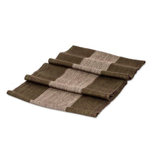 Load image into Gallery viewer, Striped Handwoven Green Brown and Beige Rayon Infinity Scarf - Endless Elegance | NOVICA
