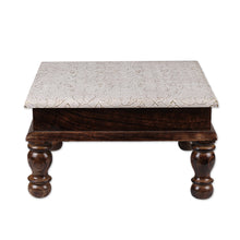 Load image into Gallery viewer, Traditional Spring-Themed Mango Wood and Brass Chowki Table - Palace in Heaven | NOVICA
