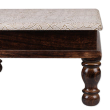 Load image into Gallery viewer, Traditional Spring-Themed Mango Wood and Brass Chowki Table - Palace in Heaven | NOVICA
