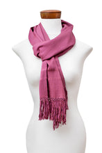 Load image into Gallery viewer, Guatemalan Hand-Woven Fringed Rayon Scarf in Purple Hue - Sweet Reflections | NOVICA
