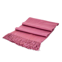 Load image into Gallery viewer, Guatemalan Hand-Woven Fringed Rayon Scarf in Purple Hue - Sweet Reflections | NOVICA
