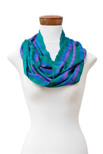 Load image into Gallery viewer, Striped Green Blue Purple Hand-Loomed Rayon Infinity Scarf - Colorful Elegance | NOVICA
