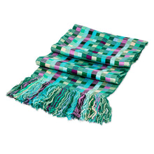 Load image into Gallery viewer, Checkerboard-Patterned Handwoven Rayon Scarf with Fringes - Checkerboard Chic | NOVICA
