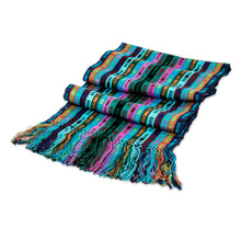 Load image into Gallery viewer, Block-Patterned Hand-Loomed Rayon Scarf with Fringes - Intertwining Colors | NOVICA
