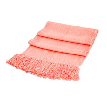 Load image into Gallery viewer, Handwoven Rayon Scarf in Peach and Beige with Fringed Ends - Subtle Reflections | NOVICA
