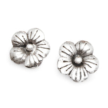 Load image into Gallery viewer, Polished Floral Sterling Silver Hibiscus Button Earrings - Tiny Spring | NOVICA
