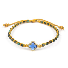 Load image into Gallery viewer, Reconstituted Turquoise Recycled Glass Gold Accent Bracelet - Flower of Lux | NOVICA
