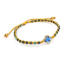 Load image into Gallery viewer, Reconstituted Turquoise Recycled Glass Gold Accent Bracelet - Flower of Lux | NOVICA
