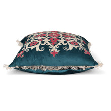Load image into Gallery viewer, 2 Floral Embroidered Fringed Cotton Velvet Cushion Covers - Blooming Delight | NOVICA
