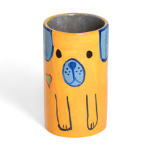 Load image into Gallery viewer, Hand-Painted Ceramic and Utensil Pen Holder with Dog Motif - Yellow Loyal Organizer | NOVICA
