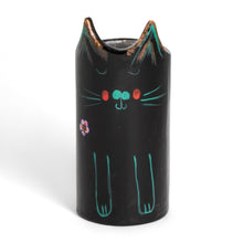 Load image into Gallery viewer, Cat-Themed Ceramic Decorative Vase Utensil and Pen Holder - Petite Black Feline Organizer | NOVICA

