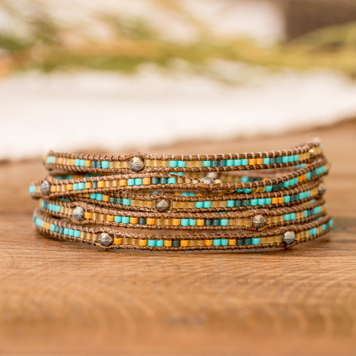 Colorful Handcrafted Wrap Bracelet with Onyx and Glass Beads - Stones of Destiny | NOVICA