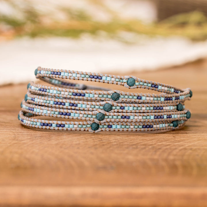 Onyx and Glass Beaded Wrap Bracelet Handcrafted in Guatemala - Gems of Destiny | NOVICA