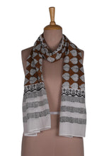 Load image into Gallery viewer, Leaf Floral and Square-Themed Block-Printed Cotton Shawl - Earthy Elegance | NOVICA
