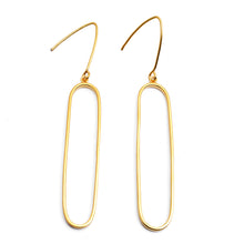 Load image into Gallery viewer, Minimalist Oval-Shaped 18k Gold-Plated Dangle Earrings - Minimalist Silhouettes | NOVICA
