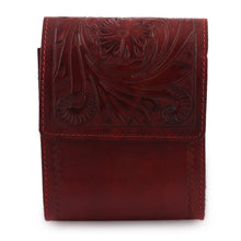 Load image into Gallery viewer, Red Leather Sling Bag with Embossed Floral and Paisley Motif - Timeless Elegance in Russet | NOVICA
