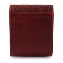 Load image into Gallery viewer, Red Leather Sling Bag with Embossed Floral and Paisley Motif - Timeless Elegance in Russet | NOVICA
