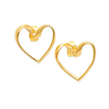 Load image into Gallery viewer, Romantic Heart-Shaped 18k Gold-Plated Brass Button Earrings - My Gleaming Love | NOVICA
