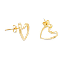Load image into Gallery viewer, Romantic Heart-Shaped 18k Gold-Plated Brass Button Earrings - My Gleaming Love | NOVICA
