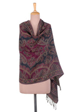 Load image into Gallery viewer, Reversible Jamawar Wool Shawl with Peacock and Paisley Theme - Timeless Luxury | NOVICA
