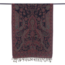 Load image into Gallery viewer, Reversible Jamawar Wool Shawl with Peacock and Paisley Theme - Timeless Luxury | NOVICA
