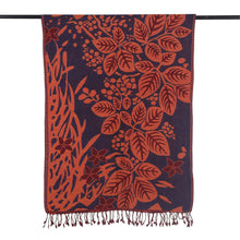 Load image into Gallery viewer, Floral Leaf-Themed Reversible Wool Shawl in Orange and Blue - Botanical Elegance | NOVICA
