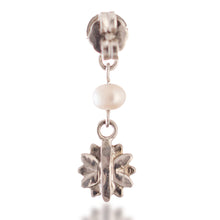 Load image into Gallery viewer, Oxidized and Polished Floral Cultured Pearl Dangle Earrings - Oceanic Spring | NOVICA
