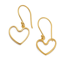 Load image into Gallery viewer, 18k Gold-Plated Heart-Shaped Dangle Earrings Made in Bali - Swinging with Love | NOVICA
