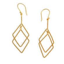 Load image into Gallery viewer, Geometric-Inspired 18k Gold-Plated Brass Dangle Earrings - Intertwined Geometry | NOVICA
