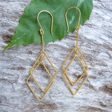 Load image into Gallery viewer, Geometric-Inspired 18k Gold-Plated Brass Dangle Earrings - Intertwined Geometry | NOVICA
