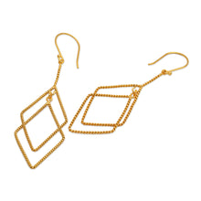 Load image into Gallery viewer, Geometric-Inspired 18k Gold-Plated Brass Dangle Earrings - Intertwined Geometry | NOVICA
