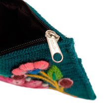 Load image into Gallery viewer, Artisan-Made Spring-Themed Viridian Alpaca Blend Coin Purse - Primaveral Viridian | NOVICA
