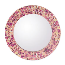 Load image into Gallery viewer, Modern Purple and Golden-Hued Glass Mosaic Wood Wall Mirror - Purple Ripples | NOVICA
