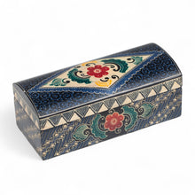 Load image into Gallery viewer, Hand-Carved Floral Rectangular Lined Batik Wood Jewelry Box - Indigo Garden | NOVICA
